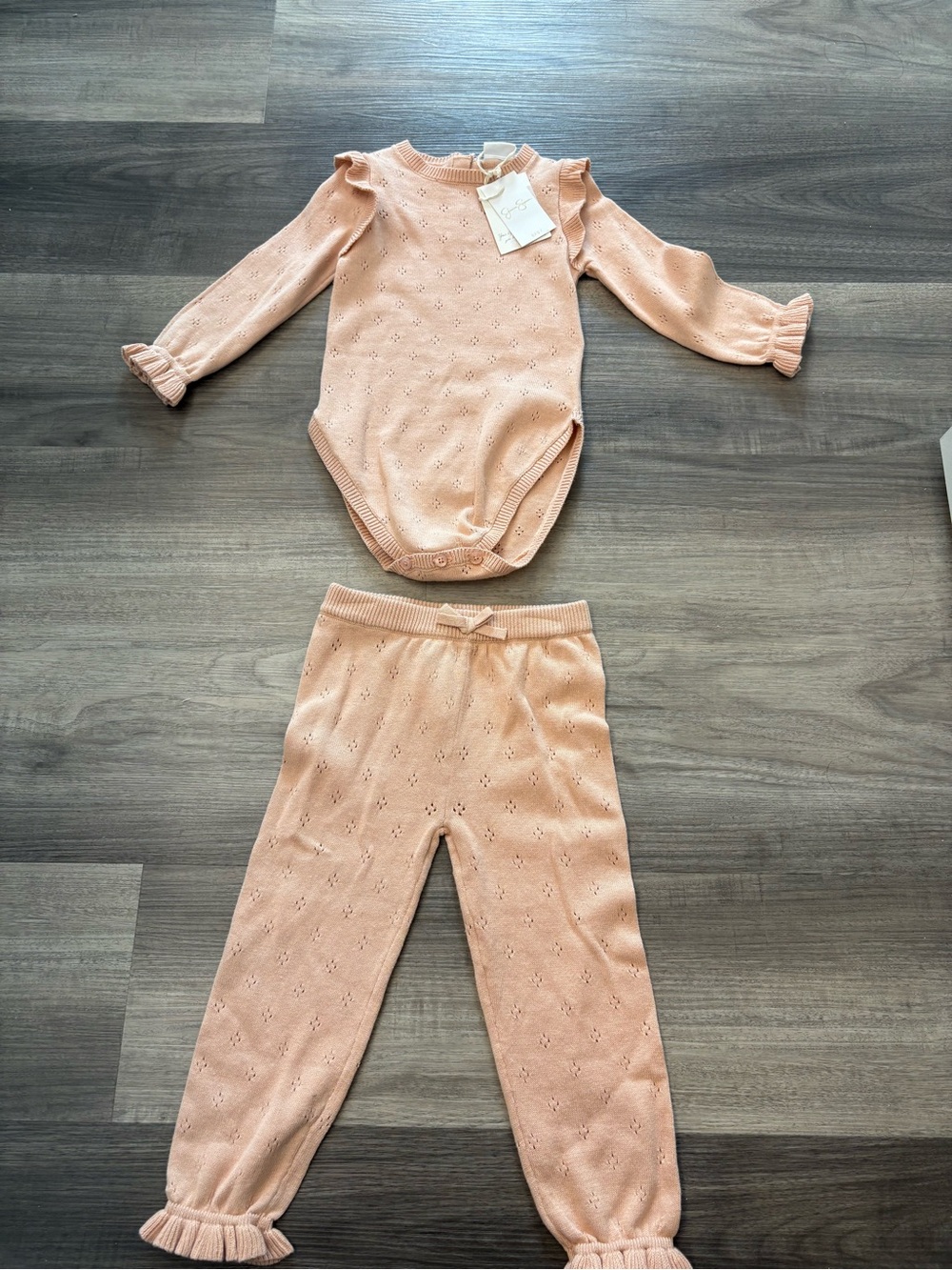 NWT- Peach Knit Baby Two-Piece Set - Bodysuit & Pants